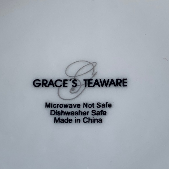 GRACES TEAWARE CUP SAUCER SET PEONY BLACK METALLIC GOLD FLORAL NEW PORCELAIN - Picture 13 of 13